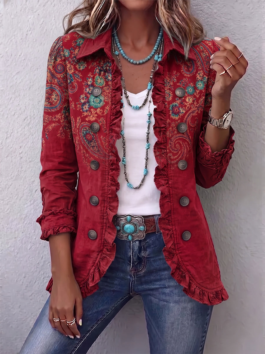 Faelisse - Veste volantée en imprimé cachemire artisanal