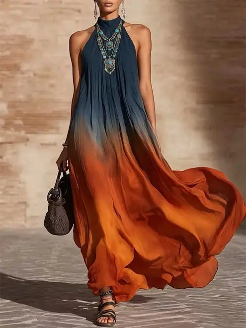 Calissa - Robe longue à col américain en tissu doux
