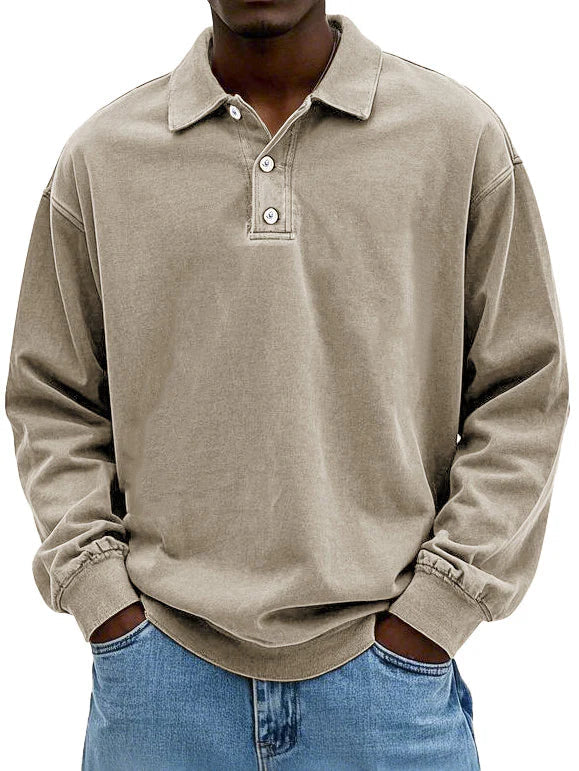 Brychan - Polo à manches longues vintage délavé