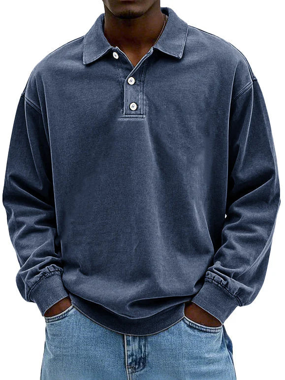 Brychan - Polo à manches longues vintage délavé