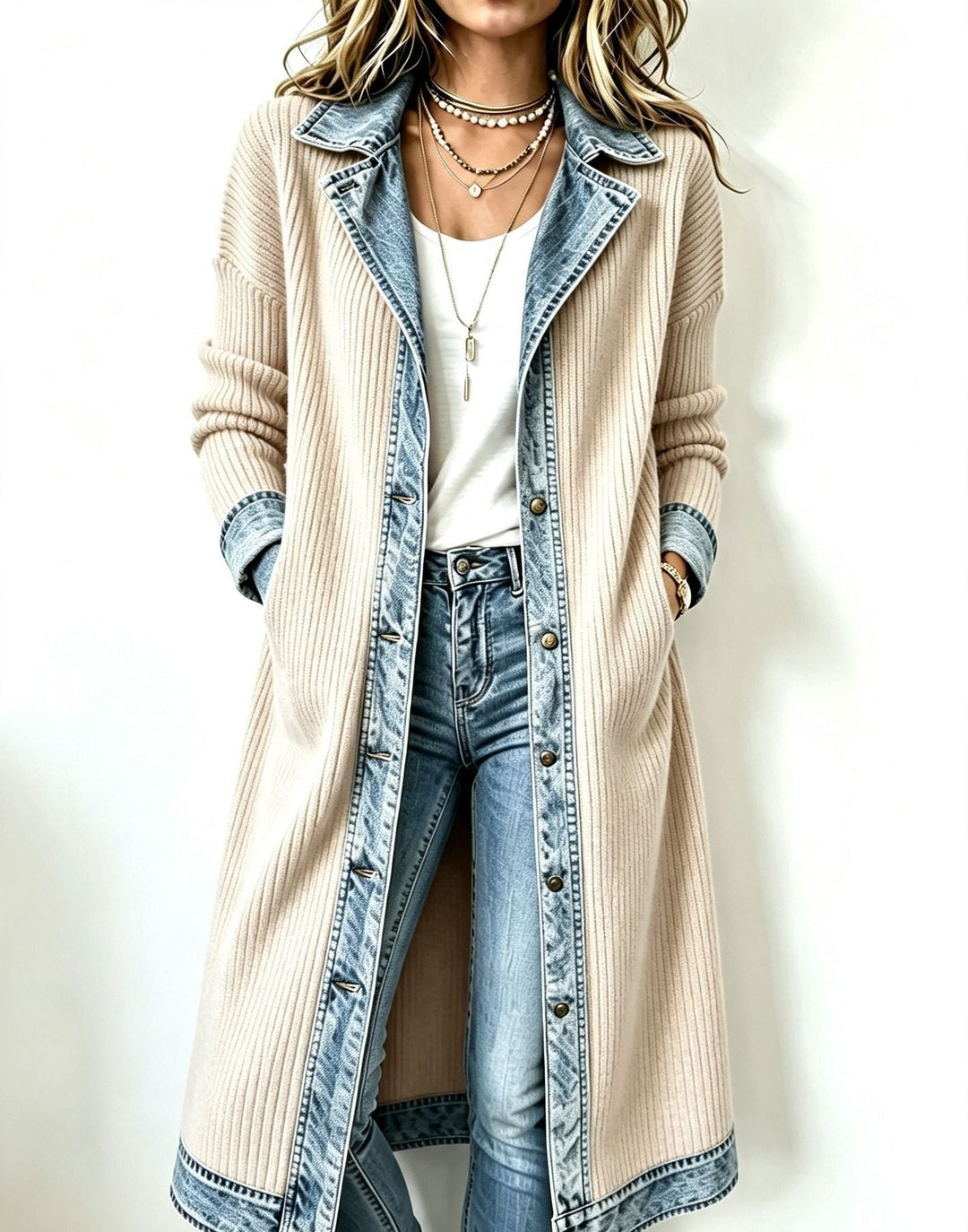 Odelia - Cardigan long texturé