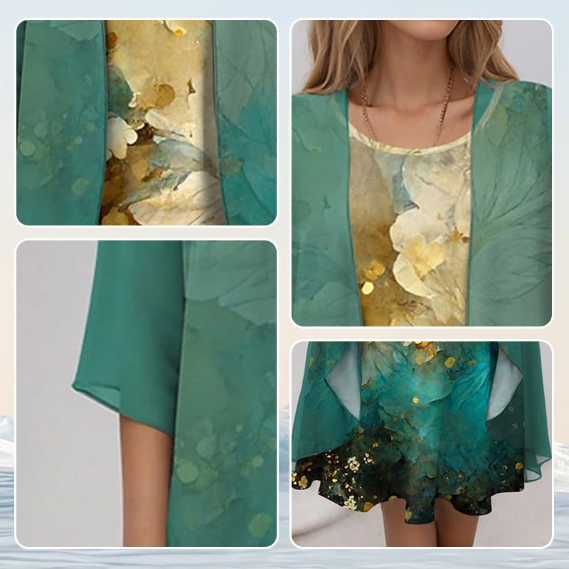 Delavelle - Ensemble coordonné élégant avec robe midi à volants superposés