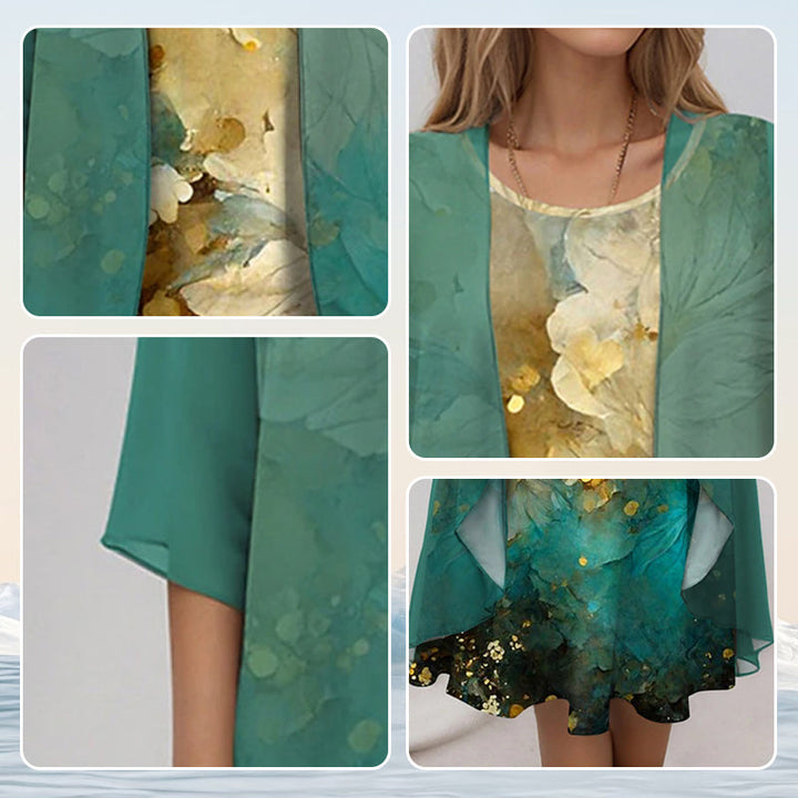 Delavelle - Ensemble coordonné élégant avec robe midi à volants superposés
