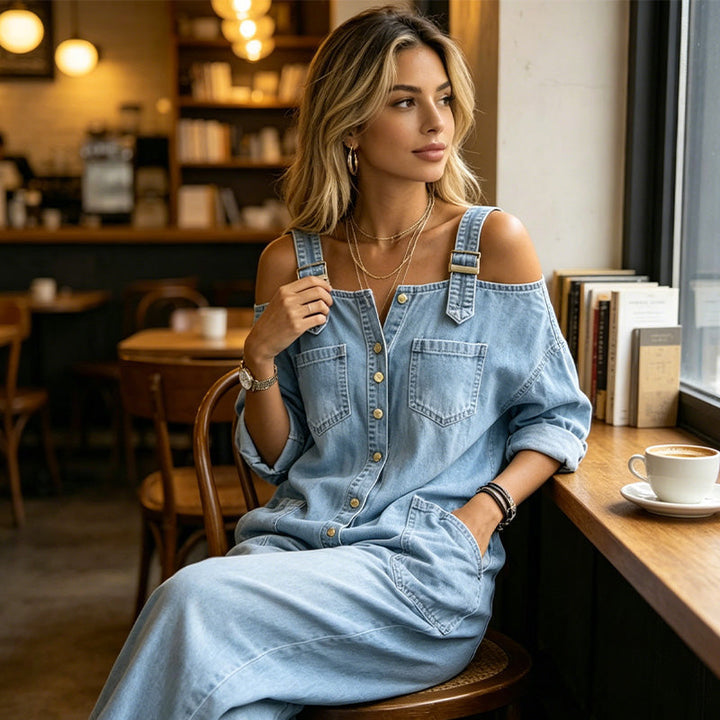 Neralyn - Salopette en denim délavé avec poches