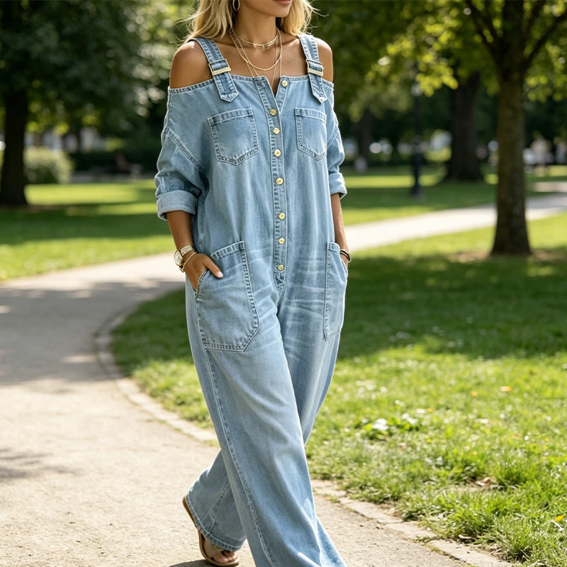 Neralyn - Salopette en denim délavé avec poches