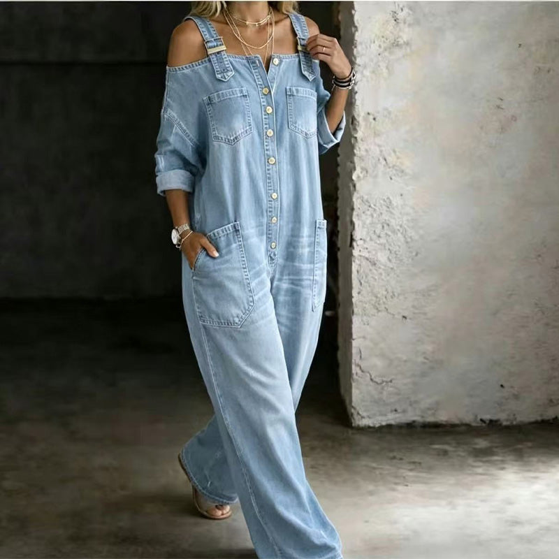 Neralyn - Salopette en denim délavé avec poches