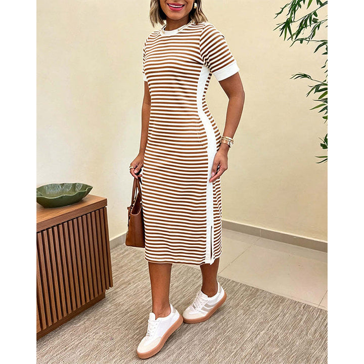 Reeva - Robe midi rayée au toucher doux