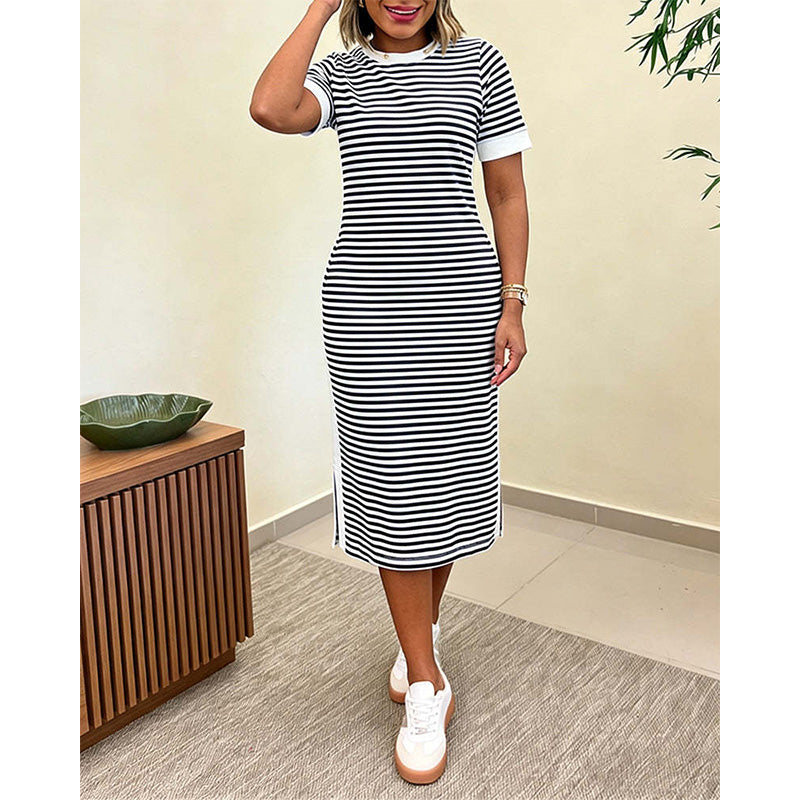 Reeva - Robe midi rayée au toucher doux