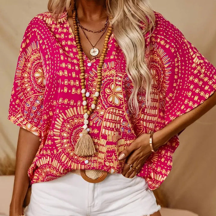 Noellise - Blouse artistique à manches chauve-souris