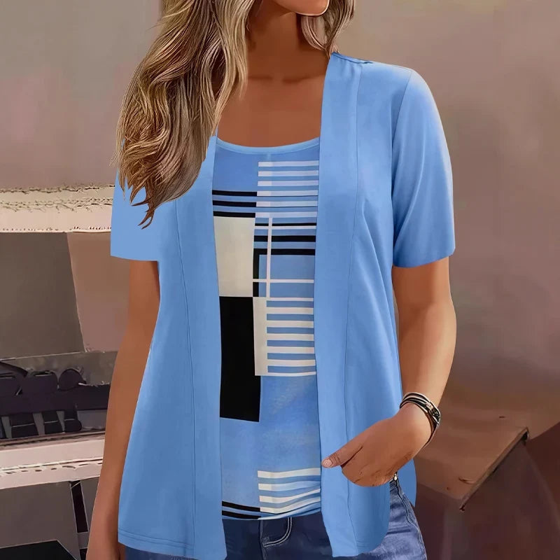 Celiora - Ensemble blouse et cardigan à imprimé contemporain