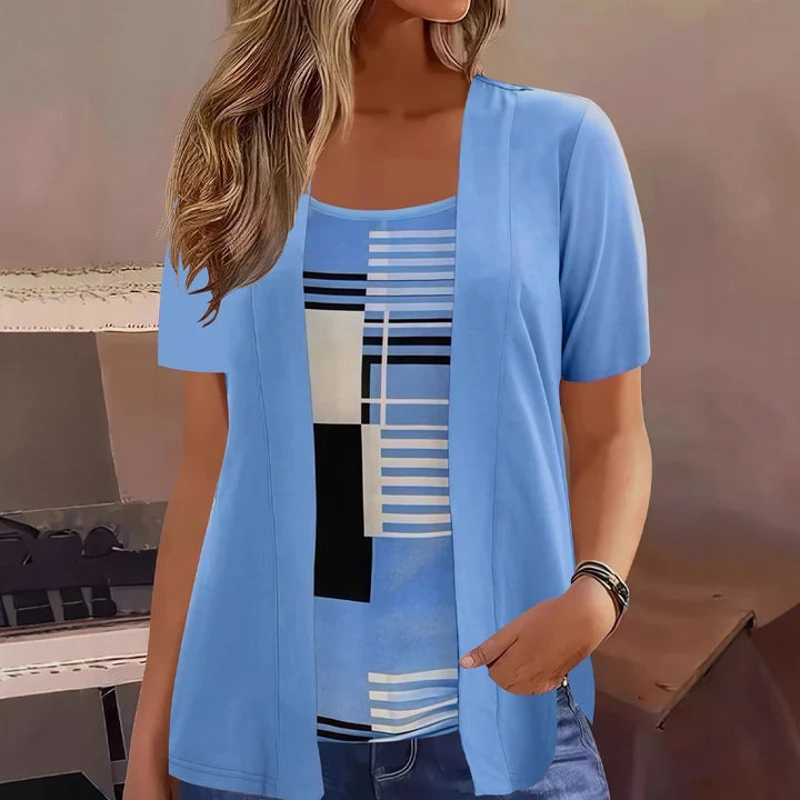 Celiora - Ensemble blouse et cardigan à imprimé contemporain