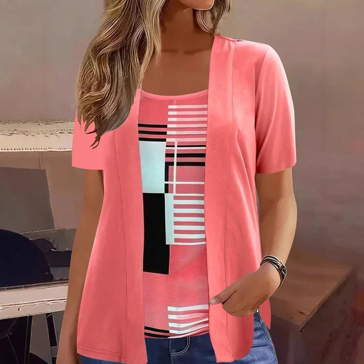 Celiora - Ensemble blouse et cardigan à imprimé contemporain
