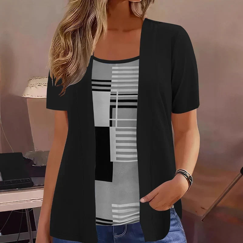 Celiora - Ensemble blouse et cardigan à imprimé contemporain