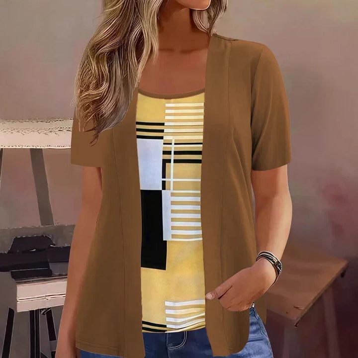 Celiora - Ensemble blouse et cardigan à imprimé contemporain