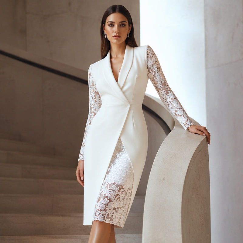 Saravelle - Robe midi élégante à manches en dentelle