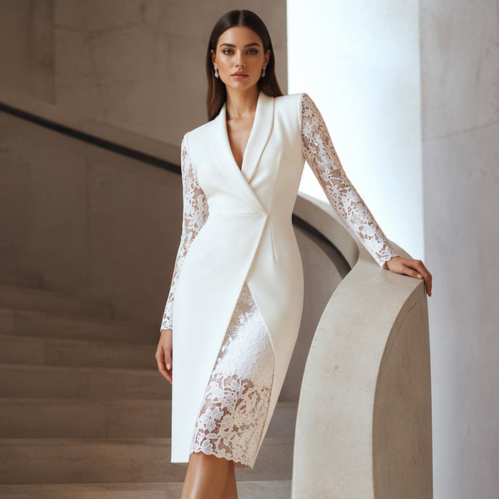 Saravelle - Robe midi élégante à manches en dentelle