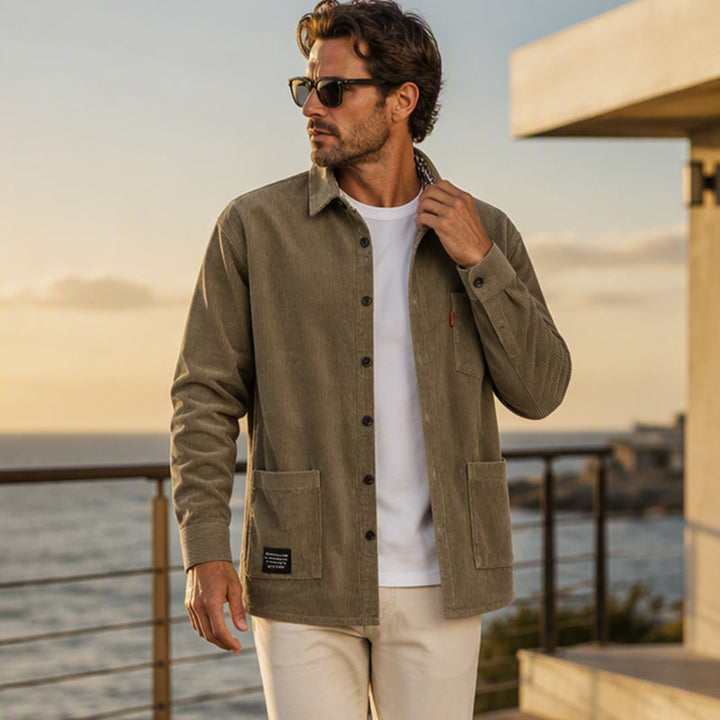 Jasten - Chemise en velours côtelé vintage à poche poitrine