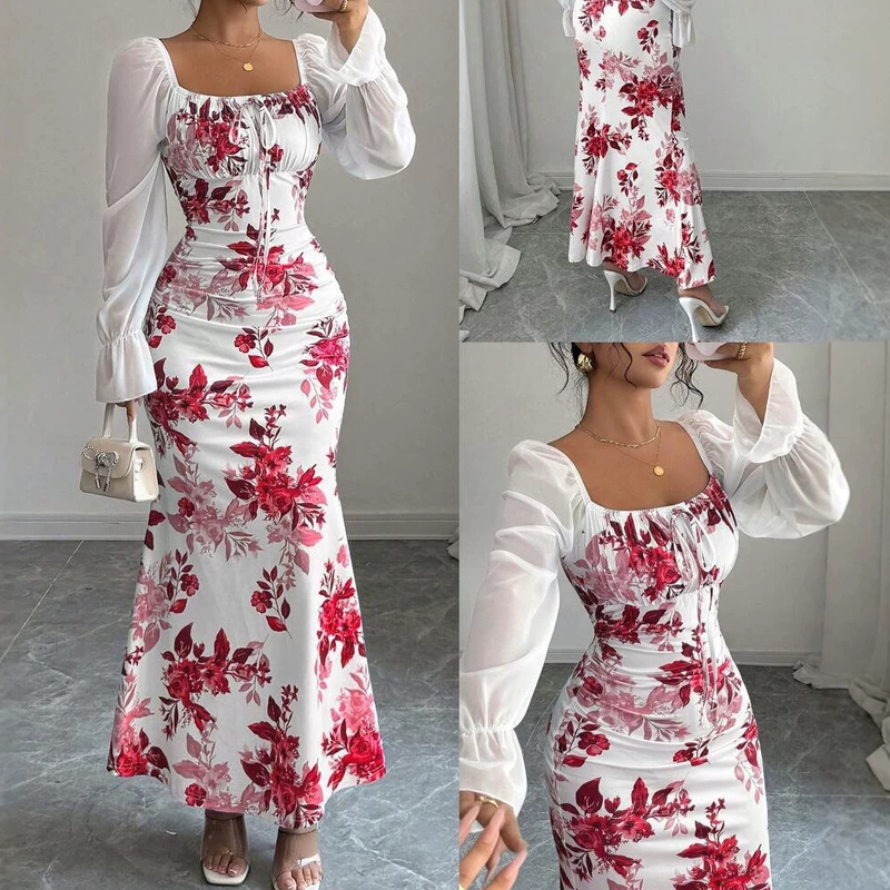 Noevalle - Robe sirène à motif floral au toucher doux