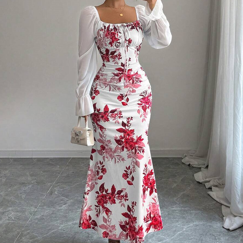 Noevalle - Robe sirène à motif floral au toucher doux