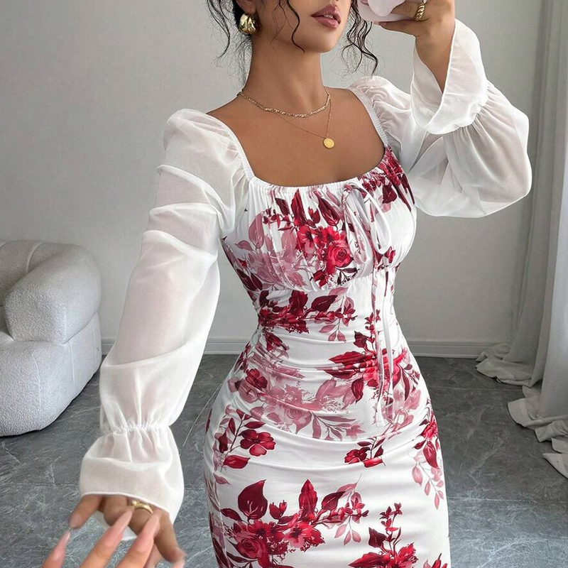 Noevalle - Robe sirène à motif floral au toucher doux