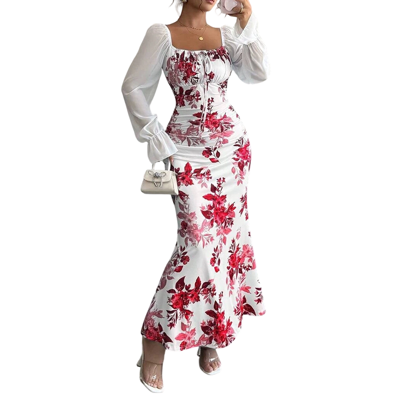 Noevalle - Robe sirène à motif floral au toucher doux