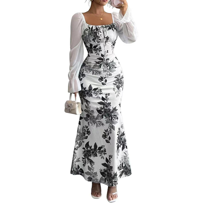 Noevalle - Robe sirène à motif floral au toucher doux