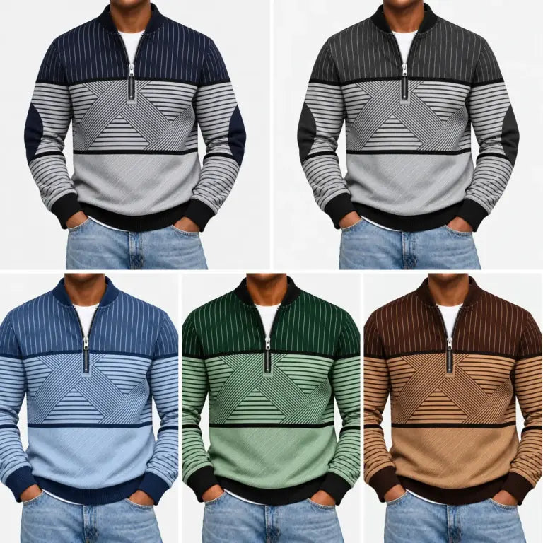 Ifan - Pull à motifs géométriques à col zippé