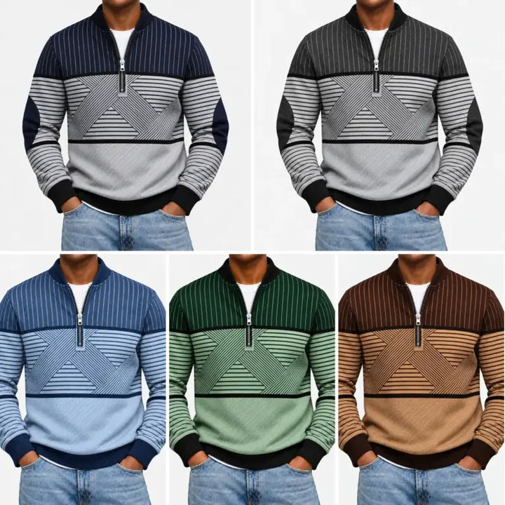 Ifan - Pull à motifs géométriques à col zippé