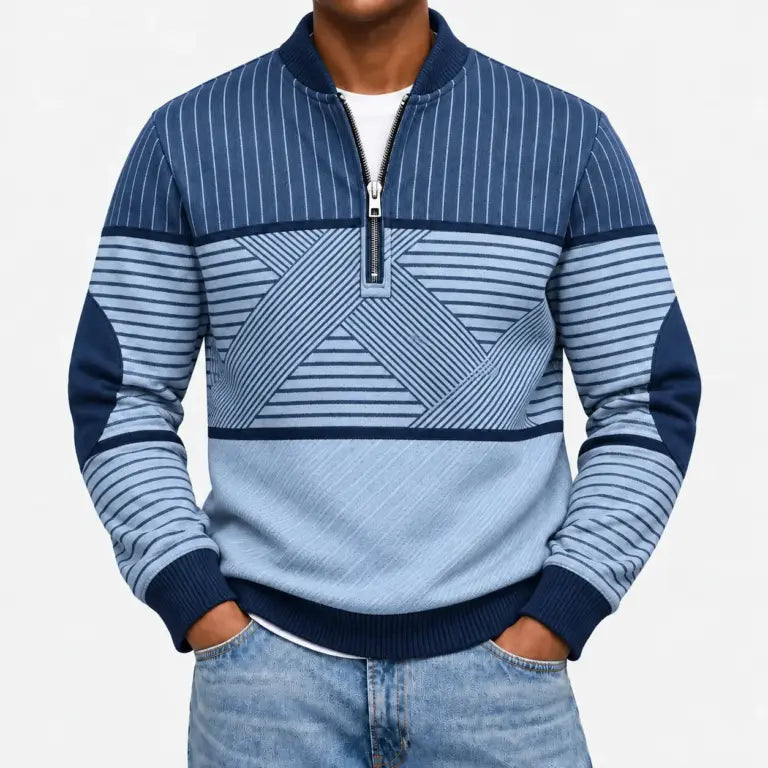 Ifan - Pull à motifs géométriques à col zippé