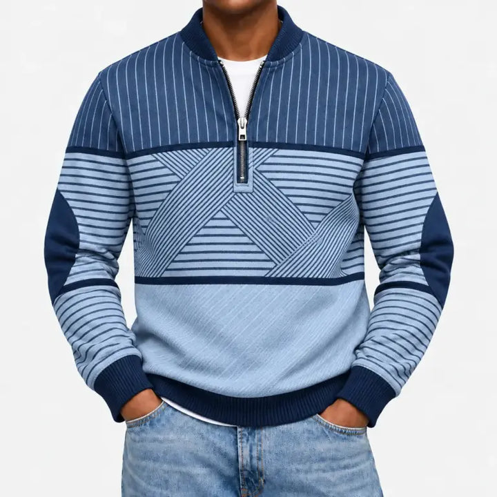 Ifan - Pull à motifs géométriques à col zippé
