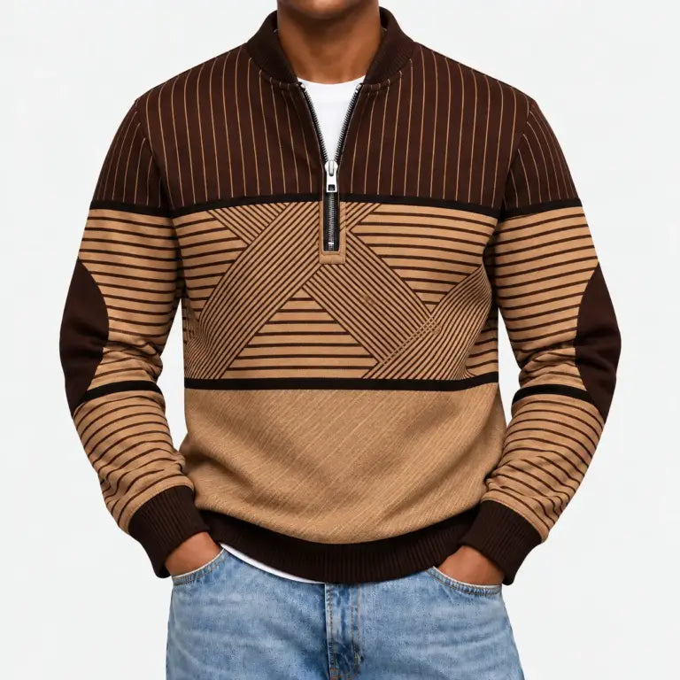 Ifan - Pull à motifs géométriques à col zippé