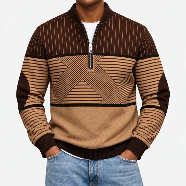 Ifan - Pull à motifs géométriques à col zippé
