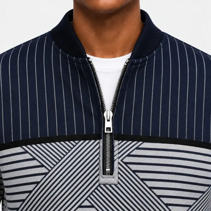 Ifan - Pull à motifs géométriques à col zippé
