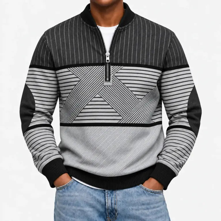 Ifan - Pull à motifs géométriques à col zippé