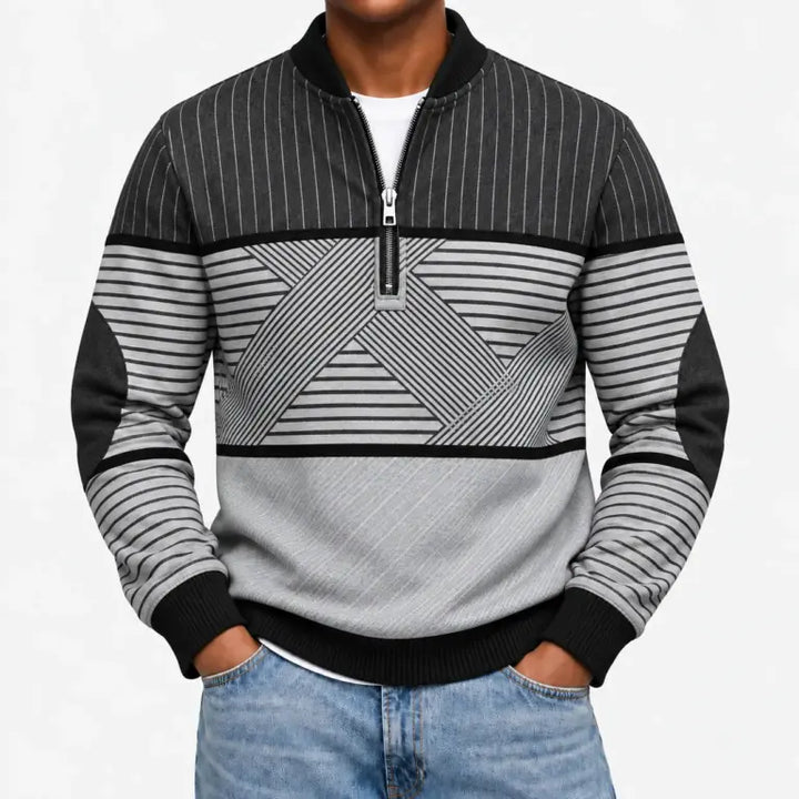 Ifan - Pull à motifs géométriques à col zippé