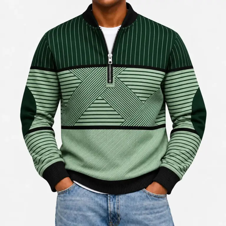 Ifan - Pull à motifs géométriques à col zippé