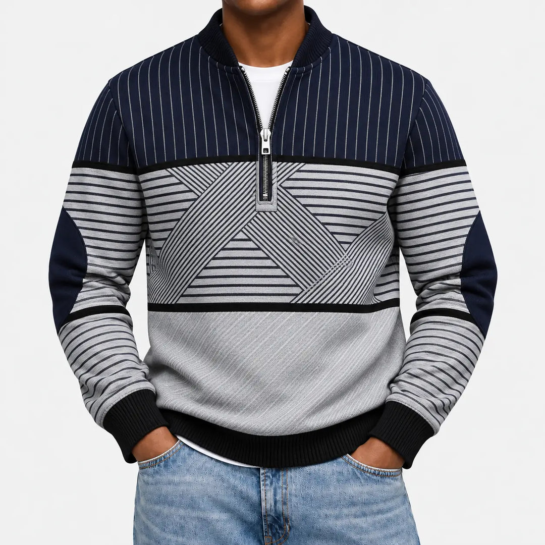 Ifan - Pull à motifs géométriques à col zippé
