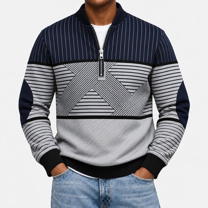Ifan - Pull à motifs géométriques à col zippé