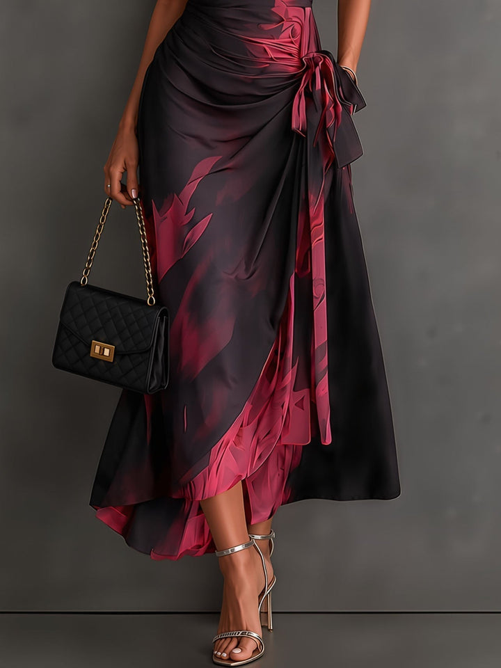 Roselle - Robe longue à col chemisier au drapé soyeux