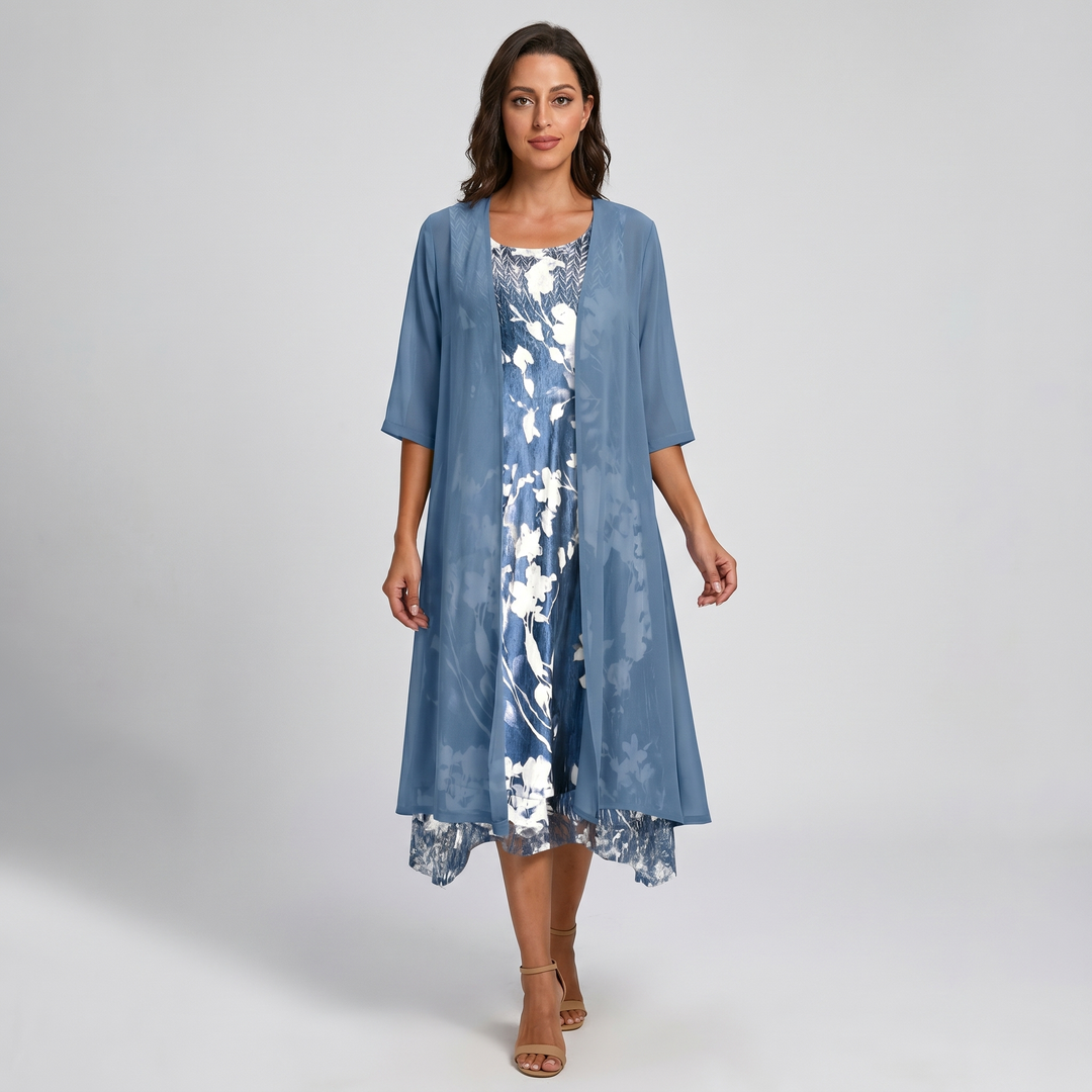 Delavelle - Ensemble coordonné élégant avec robe midi à volants superposés