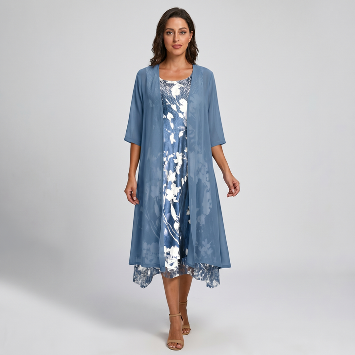 Delavelle - Ensemble coordonné élégant avec robe midi à volants superposés