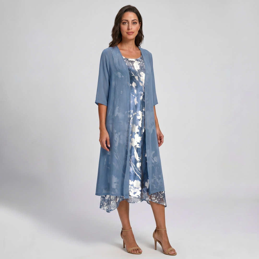 Delavelle - Ensemble coordonné élégant avec robe midi à volants superposés