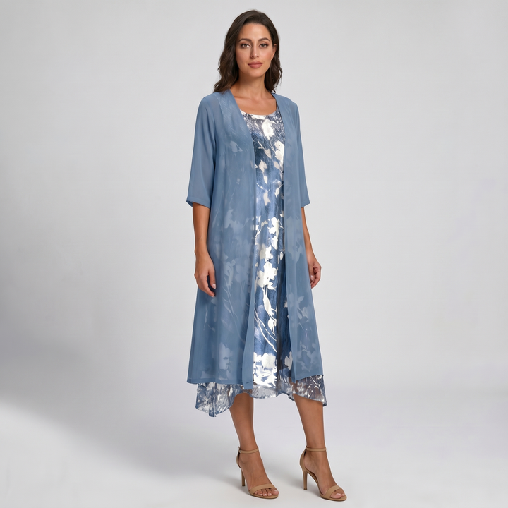 Delavelle - Ensemble coordonné élégant avec robe midi à volants superposés