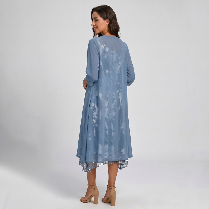 Delavelle - Ensemble coordonné élégant avec robe midi à volants superposés
