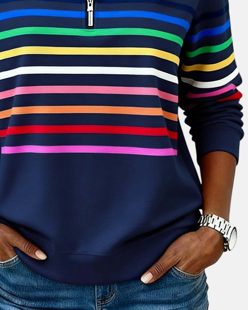 Corinelle - Sweat demi-zip rayé au toucher doux