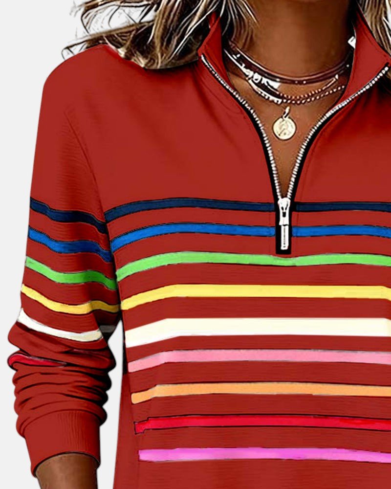 Corinelle - Sweat demi-zip rayé au toucher doux