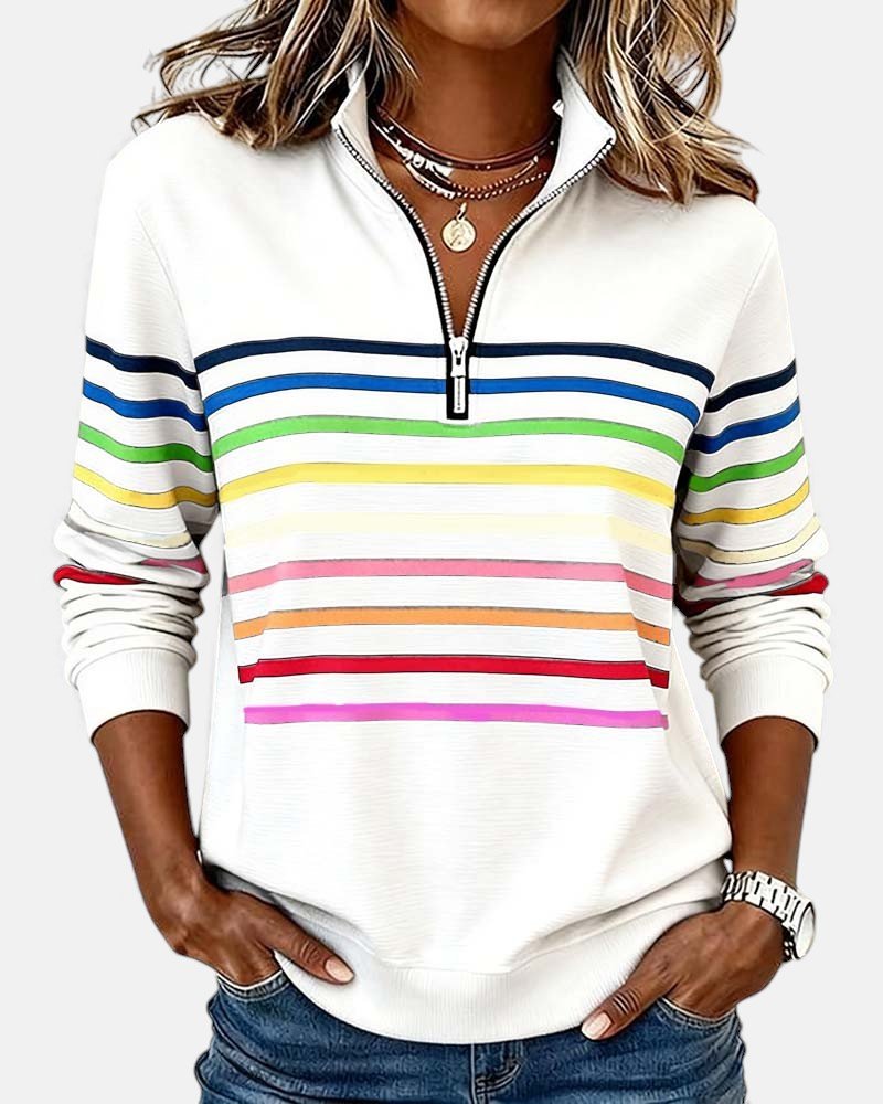 Corinelle - Sweat demi-zip rayé au toucher doux