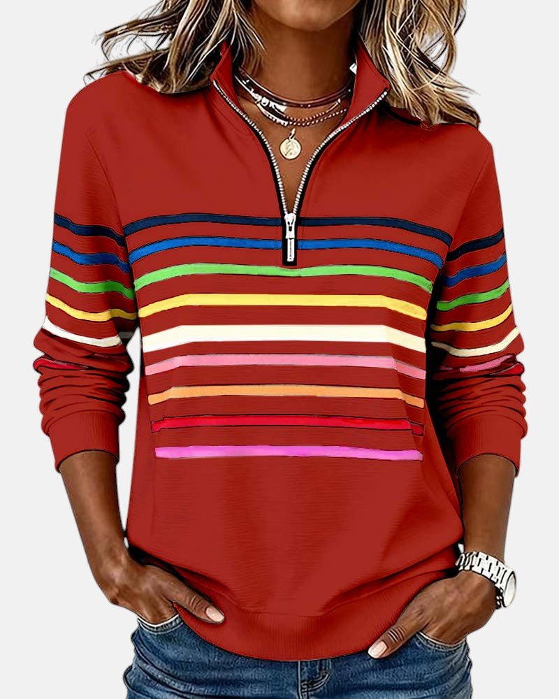 Corinelle - Sweat demi-zip rayé au toucher doux