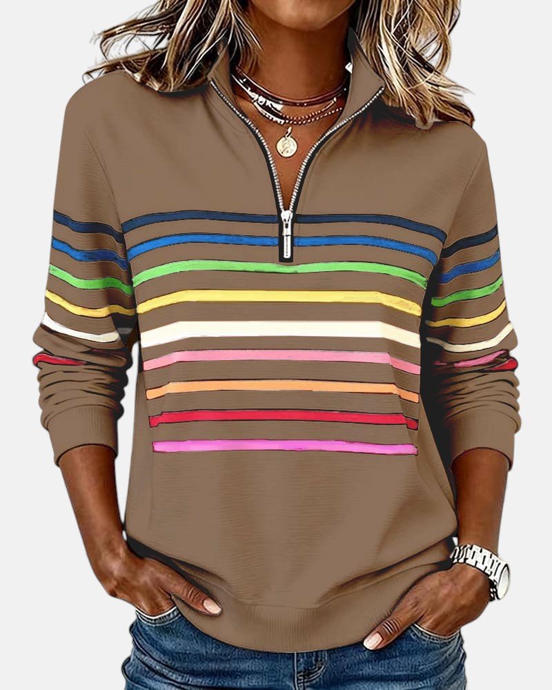 Corinelle - Sweat demi-zip rayé au toucher doux