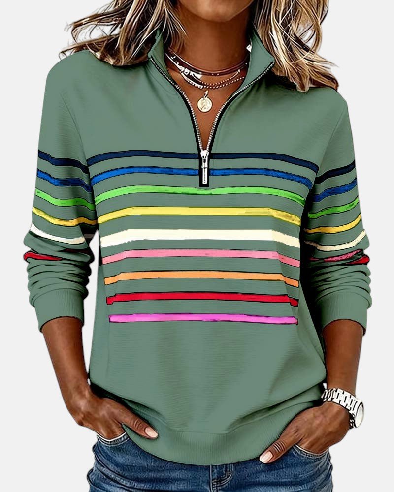 Corinelle - Sweat demi-zip rayé au toucher doux